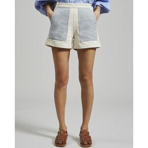 Rachel Comey Upcycled Cotton Cream & Blue High Waisted Shorts